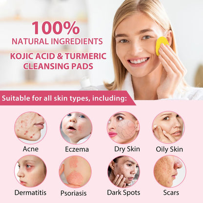 Kojic Acid & Turmeric Reinigungspads – Gesichtspeeling gegen dunkle Flecken mit Zitronenextrakt, Vitamin C & B5 (40 Stück)