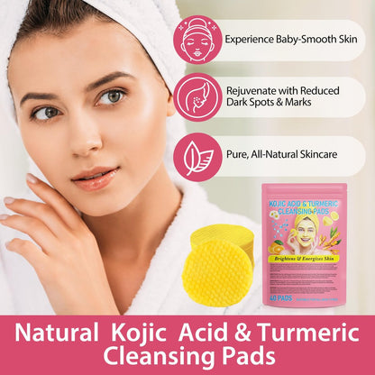 Kojic Acid & Turmeric Reinigungspads – Gesichtspeeling gegen dunkle Flecken mit Zitronenextrakt, Vitamin C & B5 (40 Stück)