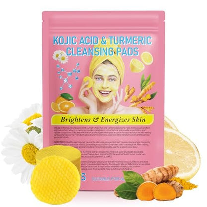 Kojic Acid & Turmeric Reinigungspads – Gesichtspeeling gegen dunkle Flecken mit Zitronenextrakt, Vitamin C & B5 (40 Stück)