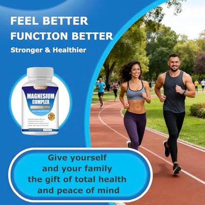 WINYEL Magnesium Komplex 1000mg – 8 Elementare Magnesiumformen mit Glycinat, Malat, Citrat – Vegan, 90 Kapseln für Schlaf, Entspannung, Knochen & Muskeln