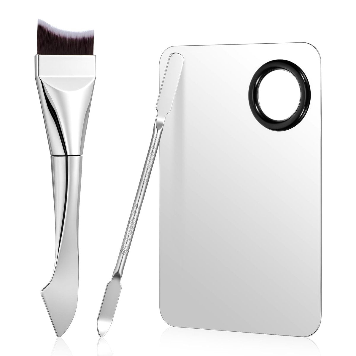 Matwsec 3-teiliges Make-up-Mischpaletten-Set mit Foundation-Spatel und doppelendigem Make-up-Pinsel für Damen, Gesichts-Kosmetik, Nagelkunst-Pigmentmischung