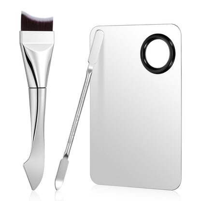 Matwsec 3-teiliges Make-up-Mischpaletten-Set mit Foundation-Spatel und doppelendigem Make-up-Pinsel für Damen, Gesichts-Kosmetik, Nagelkunst-Pigmentmischung