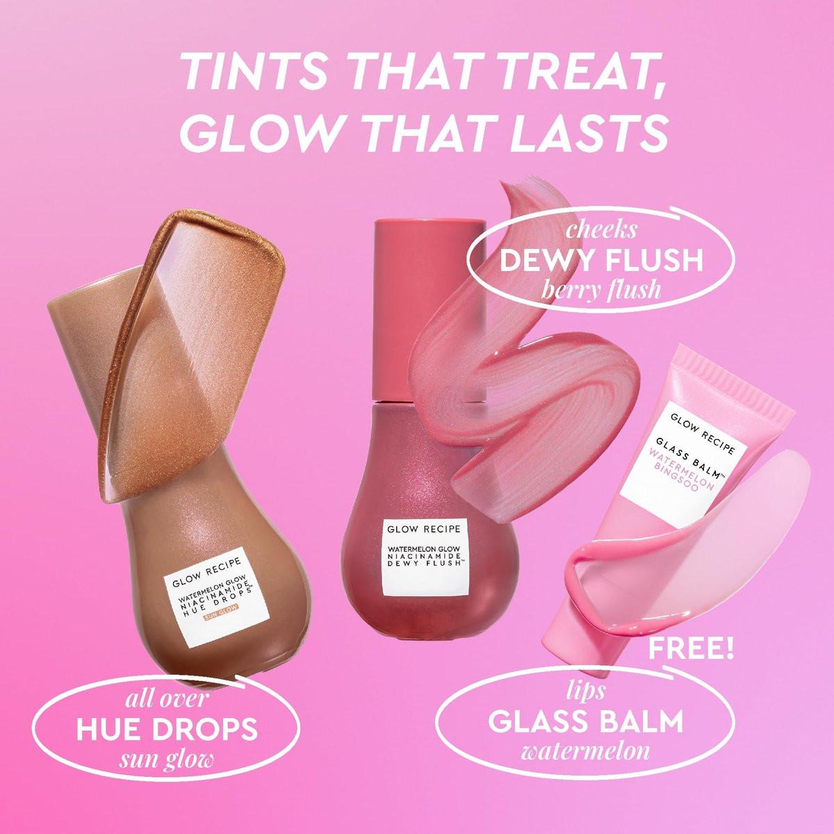 Glow Recipe Best of Glow Hues Kit – Reiseset mit Hue Drops Sun Glow, Dewy Flush Blush & Glass Balm Lippenpflege (3-teilig)