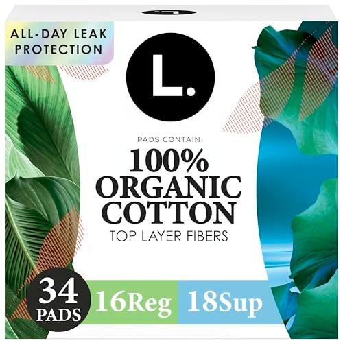 L. Ultra Dünne Bio-Baumwoll-Binden für Frauen, Regular + Super Duo-Pack, Menstruationsbinden mit Flügeln, ohne synthetische Pestizide und Duftstoffe, 34 Stück