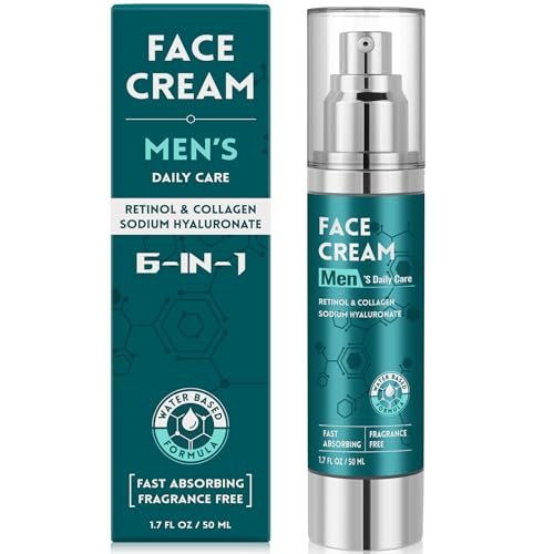 6-in-1 Gesichtscreme für Männer: Feuchtigkeitsspendende Wasserbasierte Männer-Gesichtscreme mit Retinol, Kollagen, Natriumhyaluronat – Anti-Aging-Tages- und Nachtpflege (50 ml)