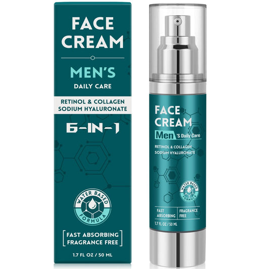 6-in-1 Gesichtscreme für Männer: Feuchtigkeitsspendende Wasserbasierte Männer-Gesichtscreme mit Retinol, Kollagen, Natriumhyaluronat – Anti-Aging-Tages- und Nachtpflege (50 ml)