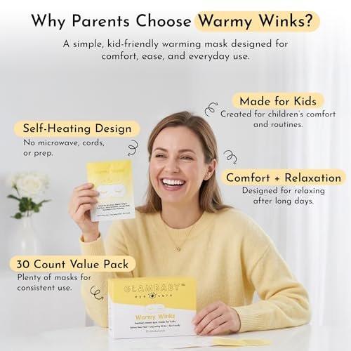 GlamBaby Warmy Winks Selbstheizende Augenmaske für Kinder – Wärmekompresse bei trockenen Augen, Reizungen & Schwellungen – Einweg-Augenmaske zur Linderung & Entspannung (30 Einzelportionen)