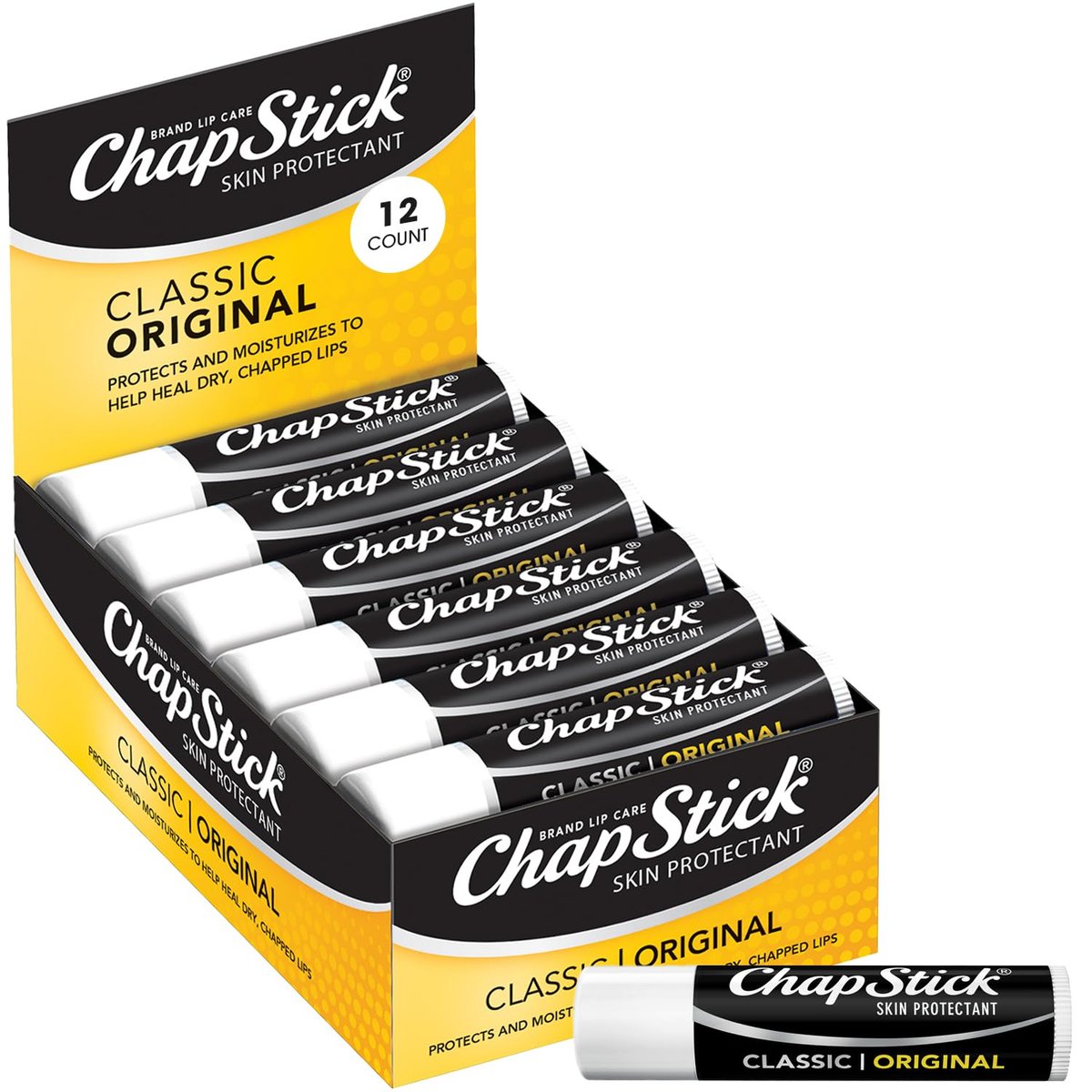 ChapStick Lippenbalsam Bulk Pack, Classic Original 12er-Pack – Lippenfeuchtigkeitscreme für trockene Lippen, 0,15 Oz pro Stück