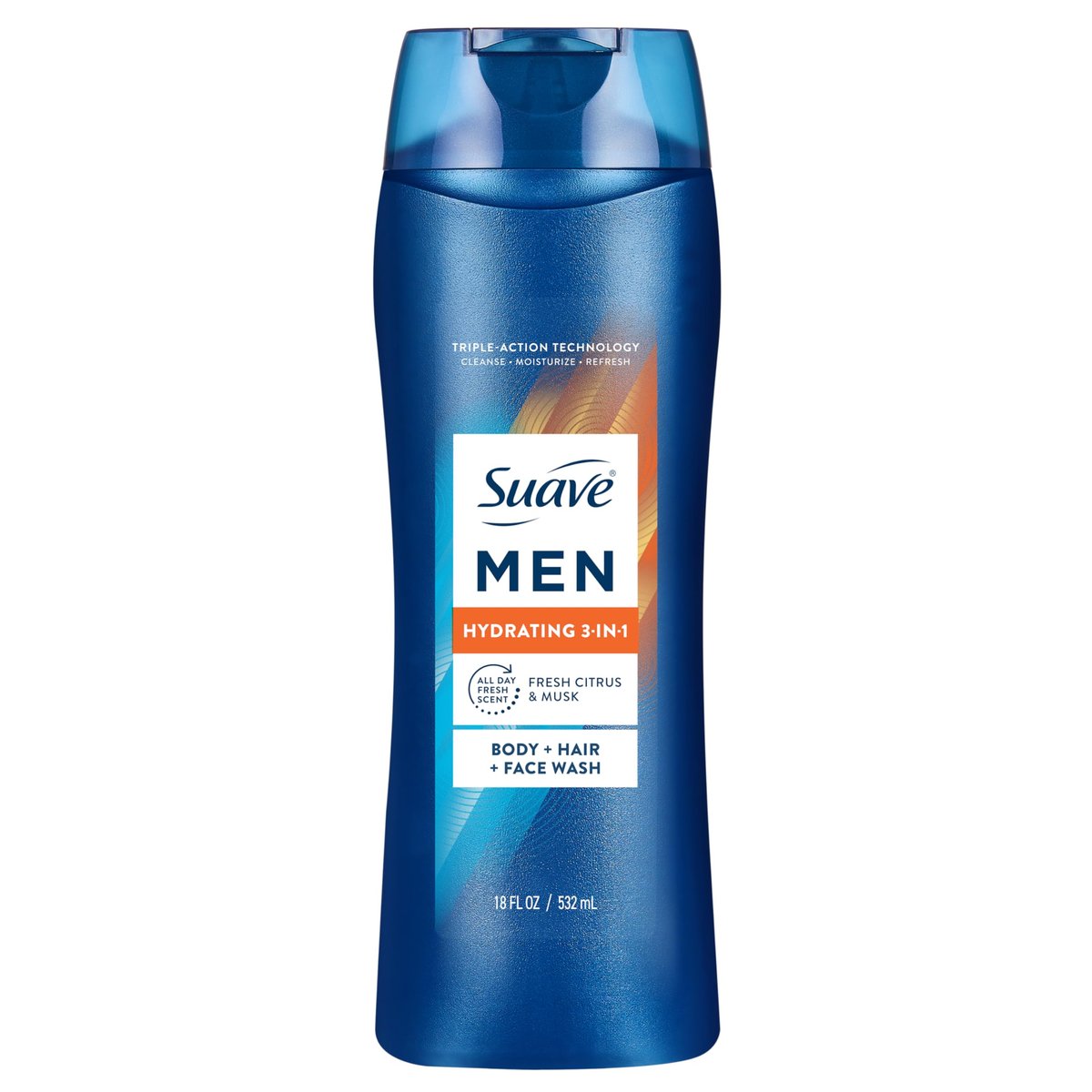 Suave Men Hydrating 3-in-1 Body + Hair + Face Wash mit Glycerin & Vitamin E, 532 ml