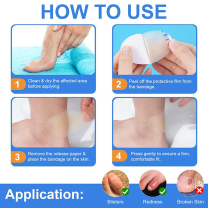 Blasenpflaster für die Füße, 21 Stück Hydrokolloid-Blasenpräventionspflaster, wasserdichtes Polster-Gelband für Laufen, Wandern, Ferse, Knöchel, Blasenprävention & Erholung