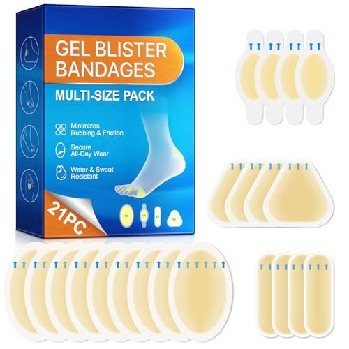 Blasenpflaster für die Füße, 21 Stück Hydrokolloid-Blasenpräventionspflaster, wasserdichtes Polster-Gelband für Laufen, Wandern, Ferse, Knöchel, Blasenprävention & Erholung