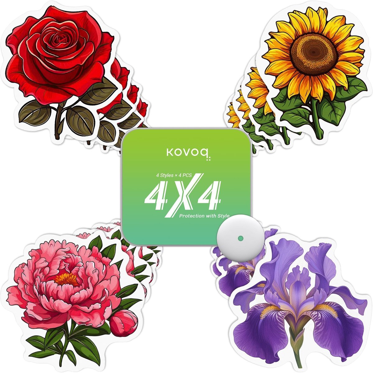 Kovoq FiguraGuard Florale Schützende Abdeckungen für Freestyle Libre 3 & Plus Sensor – 16er-Pack Hartschalen-Pflaster, stoßfest, schweißresistent, reduziert Kompressionsfehler, bis zu 14 Tage Halt