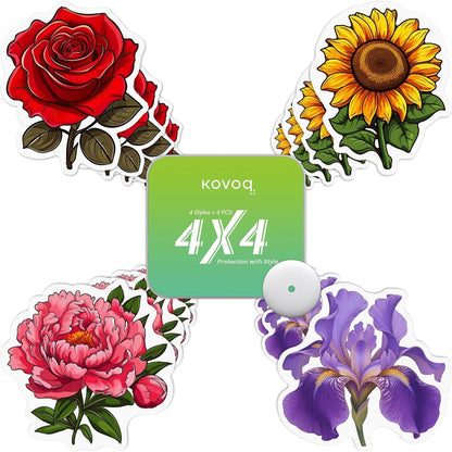 Kovoq FiguraGuard Florale Schützende Abdeckungen für Freestyle Libre 3 & Plus Sensor – 16er-Pack Hartschalen-Pflaster, stoßfest, schweißresistent, reduziert Kompressionsfehler, bis zu 14 Tage Halt