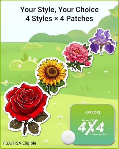 Kovoq FiguraGuard Florale Schützende Abdeckungen für Freestyle Libre 3 & Plus Sensor – 16er-Pack Hartschalen-Pflaster, stoßfest, schweißresistent, reduziert Kompressionsfehler, bis zu 14 Tage Halt