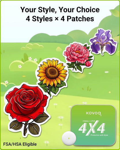 Kovoq FiguraGuard Florale Schützende Abdeckungen für Freestyle Libre 3 & Plus Sensor – 16er-Pack Hartschalen-Pflaster, stoßfest, schweißresistent, reduziert Kompressionsfehler, bis zu 14 Tage Halt