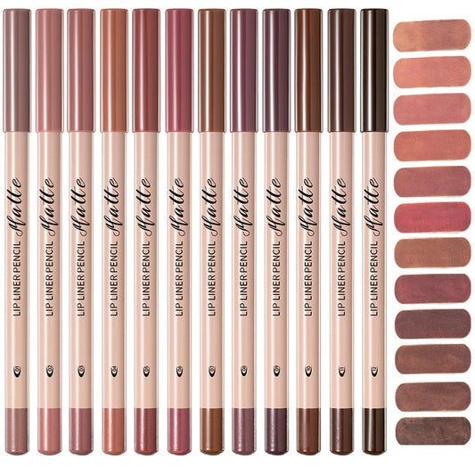 Aseawave Matte Lip Liner Set – 12 Braune Natürliche Farbtöne, Ultrafine Lippenkonturenstifte & Eyeliner, Cremig, Lang anhaltend, Hochpigmentiert