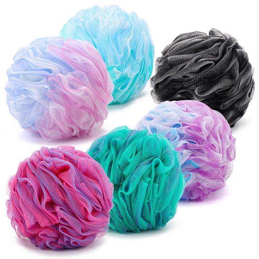 6er-Pack Bade-Loofah-Schwamm, 100g/Stück XXL Mesh-Pouf-Duschschwamm, Peeling-Körperbürste, Dusch-Scrunchies