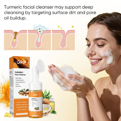 Turmeric Seife, Gesichtswaschschaum & Reinigungspads 30 Stk. Hautpflegeset – Glow Kurkuma für Gesicht & Körper, Zitronen-Kurkuma-Seife, Gesichtsreiniger-Schaum für die tägliche Reinigung, Kurkuma-Wasch- und Pflege-3-teiliges Set