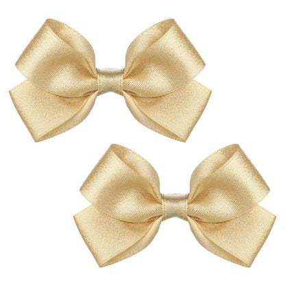 2er-Pack Goldene Haarschleifen-Clips für Mädchen, Glitzernd 3 Zoll Mini-Haarklammern für Kleinkinder, Teenager, Party, Weihnachten, Hochzeit