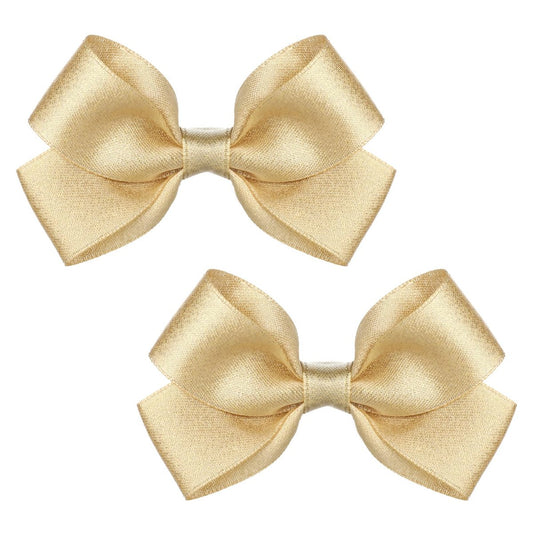 2er-Pack Goldene Haarschleifen-Clips für Mädchen, Glitzernd 3 Zoll Mini-Haarklammern für Kleinkinder, Teenager, Party, Weihnachten, Hochzeit