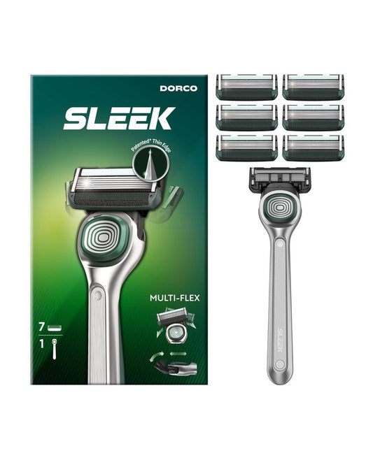 DORCO SLEEK 6-Klingen-Rasierer für Herren mit 7 Ersatzklingen | Herrenklingenrasierer mit Griff und glatten Rasierklingen | Herrenrasierer mit Multi-Flex-Technologie