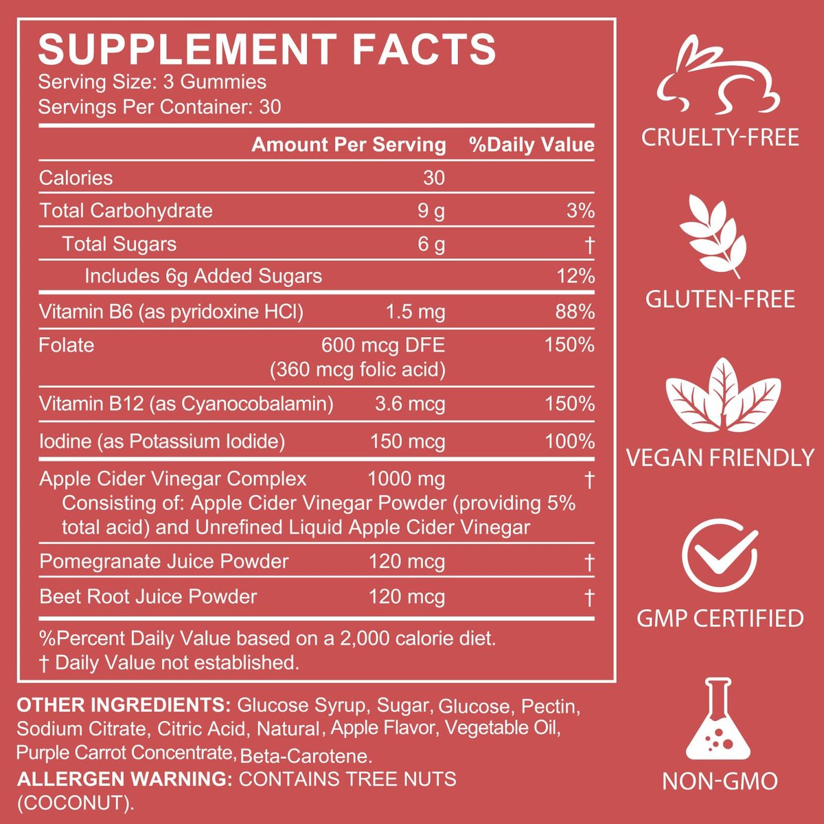NIFEISHI Apfelessig Gummibärchen (1000 mg) mit Mutter, 90 Stück, mit Vitamin B6 & B12, Folsäure, Vegan, Non-GMO, Gluten- & Gelatinefrei