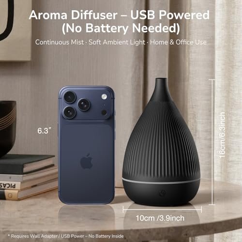 Ultraschall-Aroma-Diffuser mit LED-Nachtlicht & Auto-Abschaltung – BPA-frei, leise, für ätherische Öle (Schwarz)