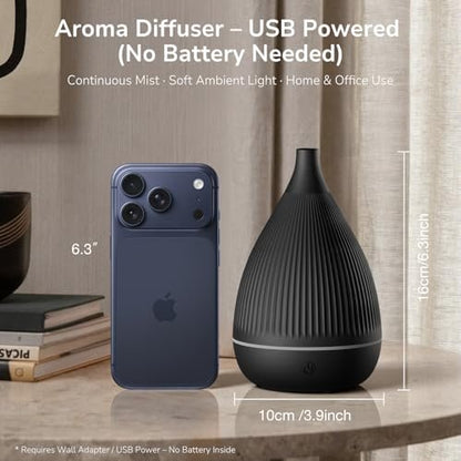 Ultraschall-Aroma-Diffuser mit LED-Nachtlicht & Auto-Abschaltung – BPA-frei, leise, für ätherische Öle (Schwarz)