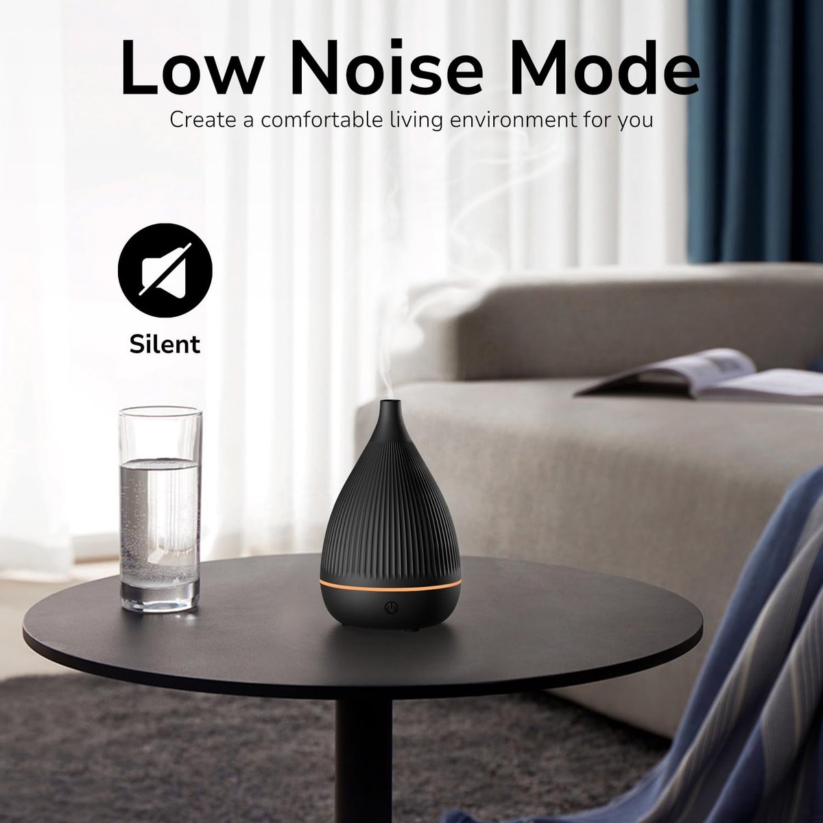 Ultraschall-Aroma-Diffuser mit LED-Nachtlicht & Auto-Abschaltung – BPA-frei, leise, für ätherische Öle (Schwarz)