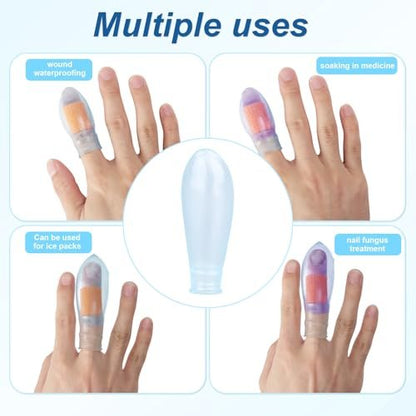 4er-Pack wasserdichte Fingerkappen, wiederverwendbare Silikon-Fingerabdeckungen mit Pflegebandage für Duschen, Schwimmen, Pediküre, Maniküre, Nagelbad & Wundschutz