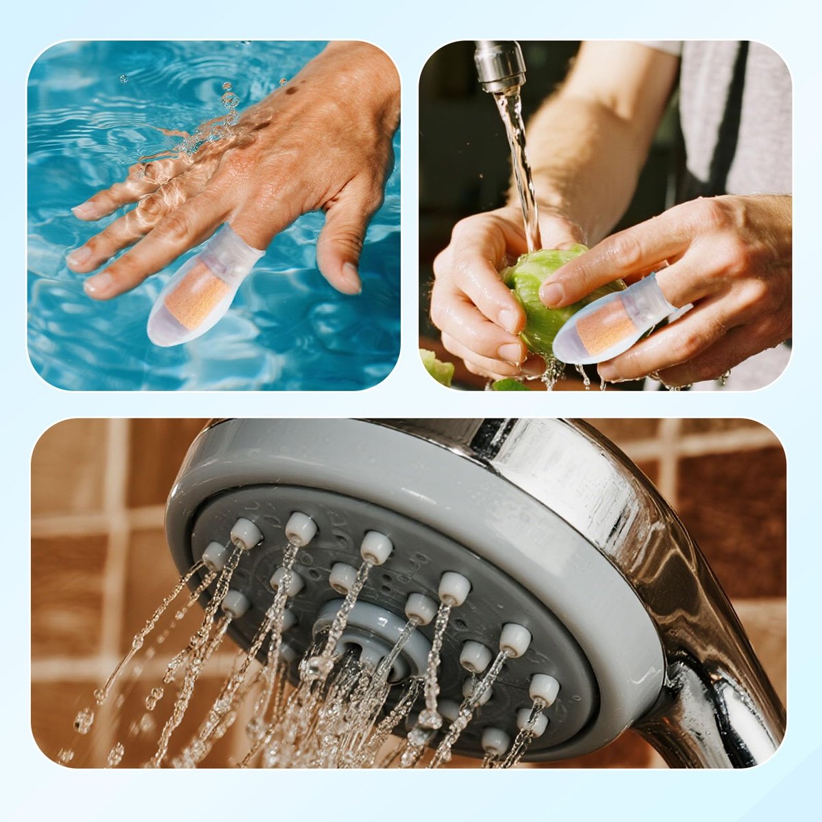 4er-Pack wasserdichte Fingerkappen, wiederverwendbare Silikon-Fingerabdeckungen mit Pflegebandage für Duschen, Schwimmen, Pediküre, Maniküre, Nagelbad & Wundschutz