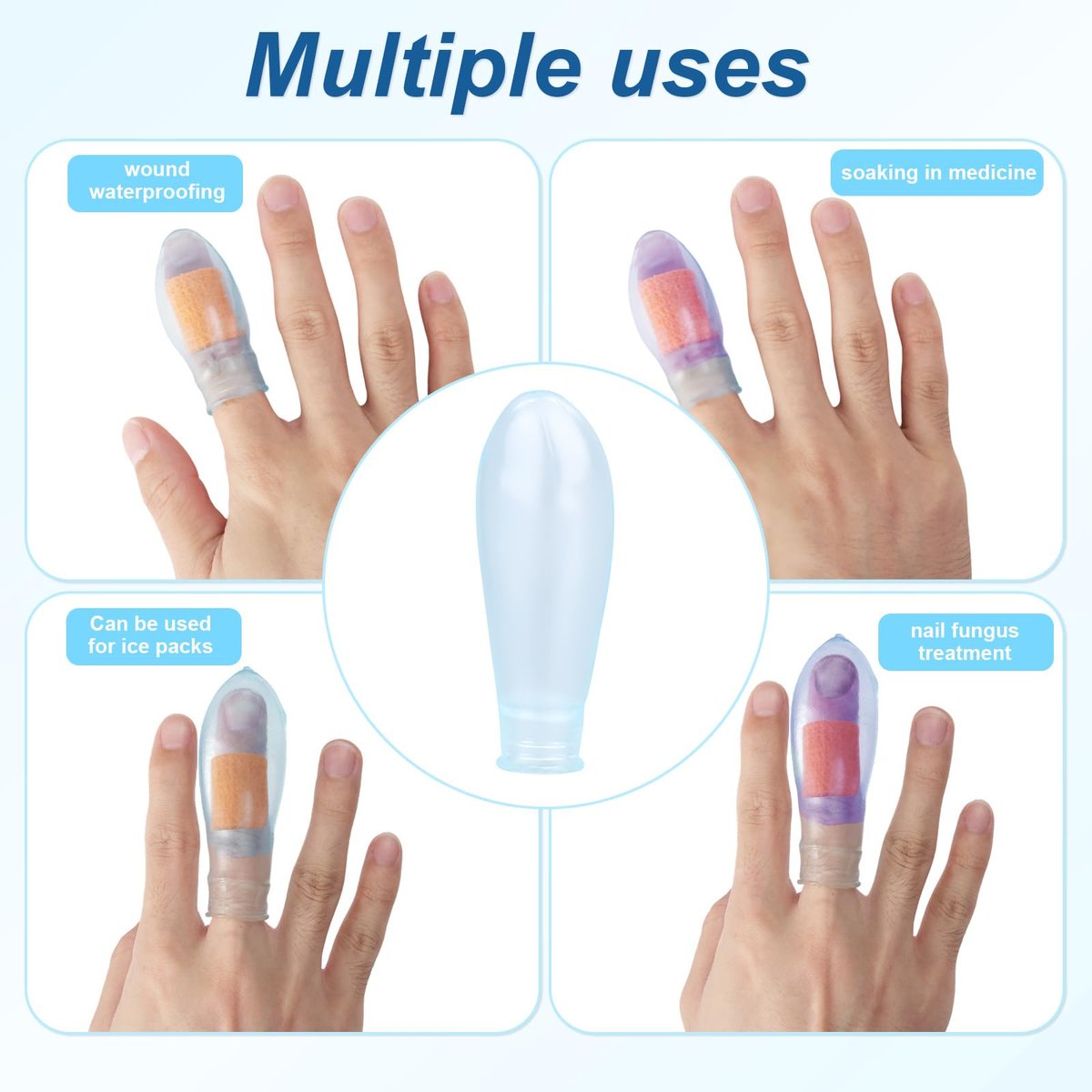 4er-Pack wasserdichte Fingerkappen, wiederverwendbare Silikon-Fingerabdeckungen mit Pflegebandage für Duschen, Schwimmen, Pediküre, Maniküre, Nagelbad & Wundschutz