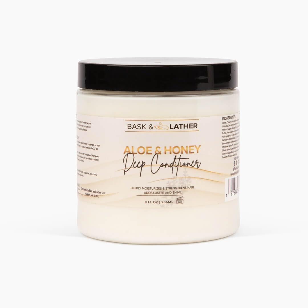 BASK & LATHER Aloe & Honey Tiefenpflege-Haarmaske – Feuchtigkeitsspendende Haarkur mit Aloe Vera, Honig & Sheabutter – Stärkt die Haare, reduziert Haarbruch, für alle Haartypen & coloriertes Haar, 237 ml