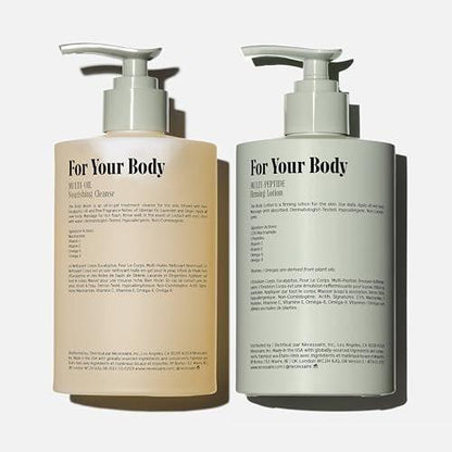 Nécessaire The Body Duo (Eucalyptus) Pflegeset für Damen + Herren – Duschgel 500 ml + Körperlotion 450 ml, Mehrfach-Öl Duschreiniger + Multi-Peptid Körperfeuchtigkeitscreme, nicht komedogen