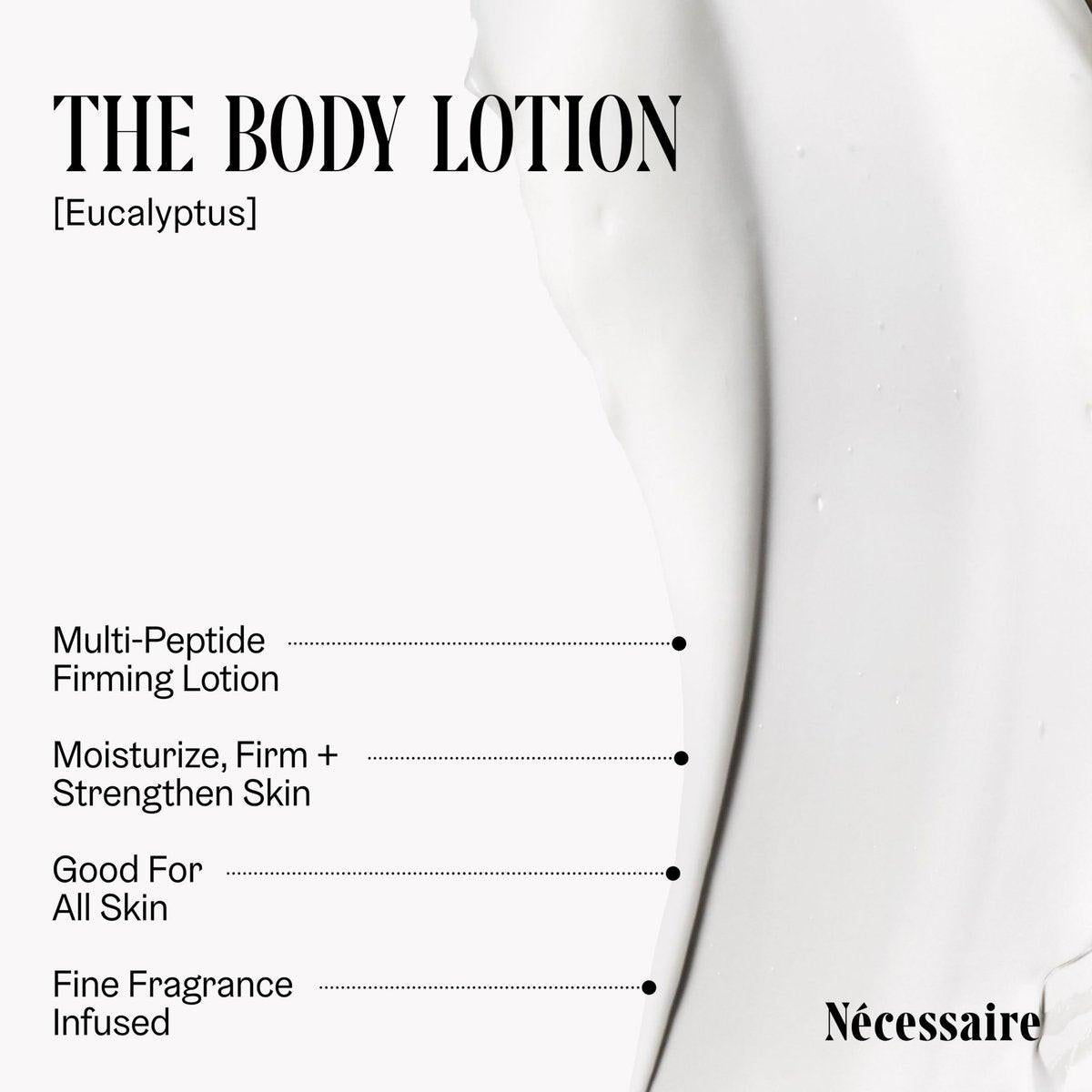 Nécessaire The Body Duo (Eucalyptus) Pflegeset für Damen + Herren – Duschgel 500 ml + Körperlotion 450 ml, Mehrfach-Öl Duschreiniger + Multi-Peptid Körperfeuchtigkeitscreme, nicht komedogen