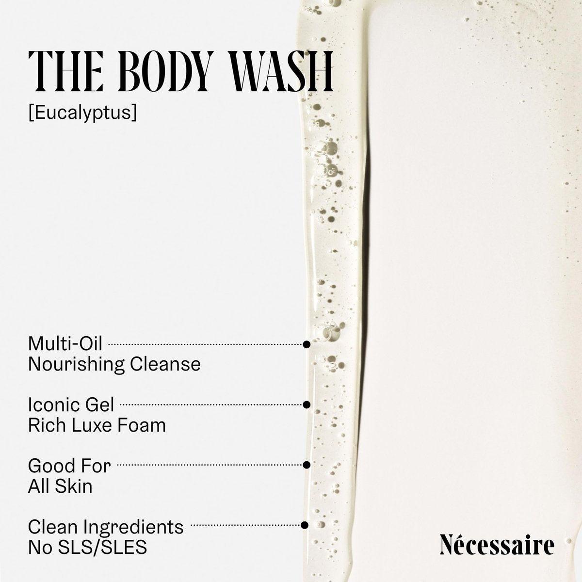 Nécessaire The Body Duo (Eucalyptus) Pflegeset für Damen + Herren – Duschgel 500 ml + Körperlotion 450 ml, Mehrfach-Öl Duschreiniger + Multi-Peptid Körperfeuchtigkeitscreme, nicht komedogen
