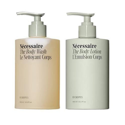 Nécessaire The Body Duo (Eucalyptus) Pflegeset für Damen + Herren – Duschgel 500 ml + Körperlotion 450 ml, Mehrfach-Öl Duschreiniger + Multi-Peptid Körperfeuchtigkeitscreme, nicht komedogen