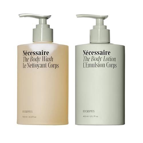 Nécessaire The Body Duo (Eucalyptus) Pflegeset für Damen + Herren – Duschgel 500 ml + Körperlotion 450 ml, Mehrfach-Öl Duschreiniger + Multi-Peptid Körperfeuchtigkeitscreme, nicht komedogen
