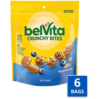 belVita Bissengröße Snacks, Blaubeer-Knusperhäppchen, 6 x 142g Beutel