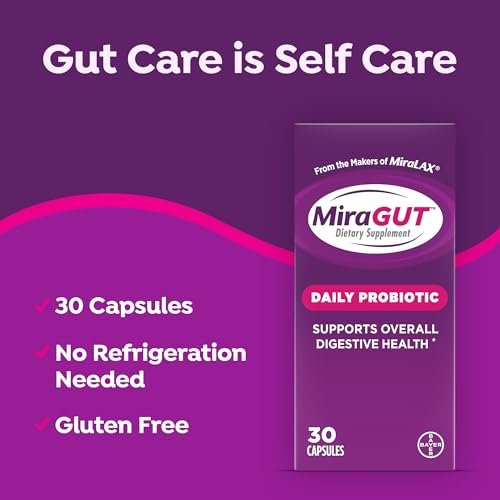 MiraGUT Tägliches Probiotikum – von den Machern von MiraLAX – Probiotika für die Verdauungsgesundheit – Glutenfreies Nahrungsergänzungsmittel – für Frauen und Männer – 30 Kapseln