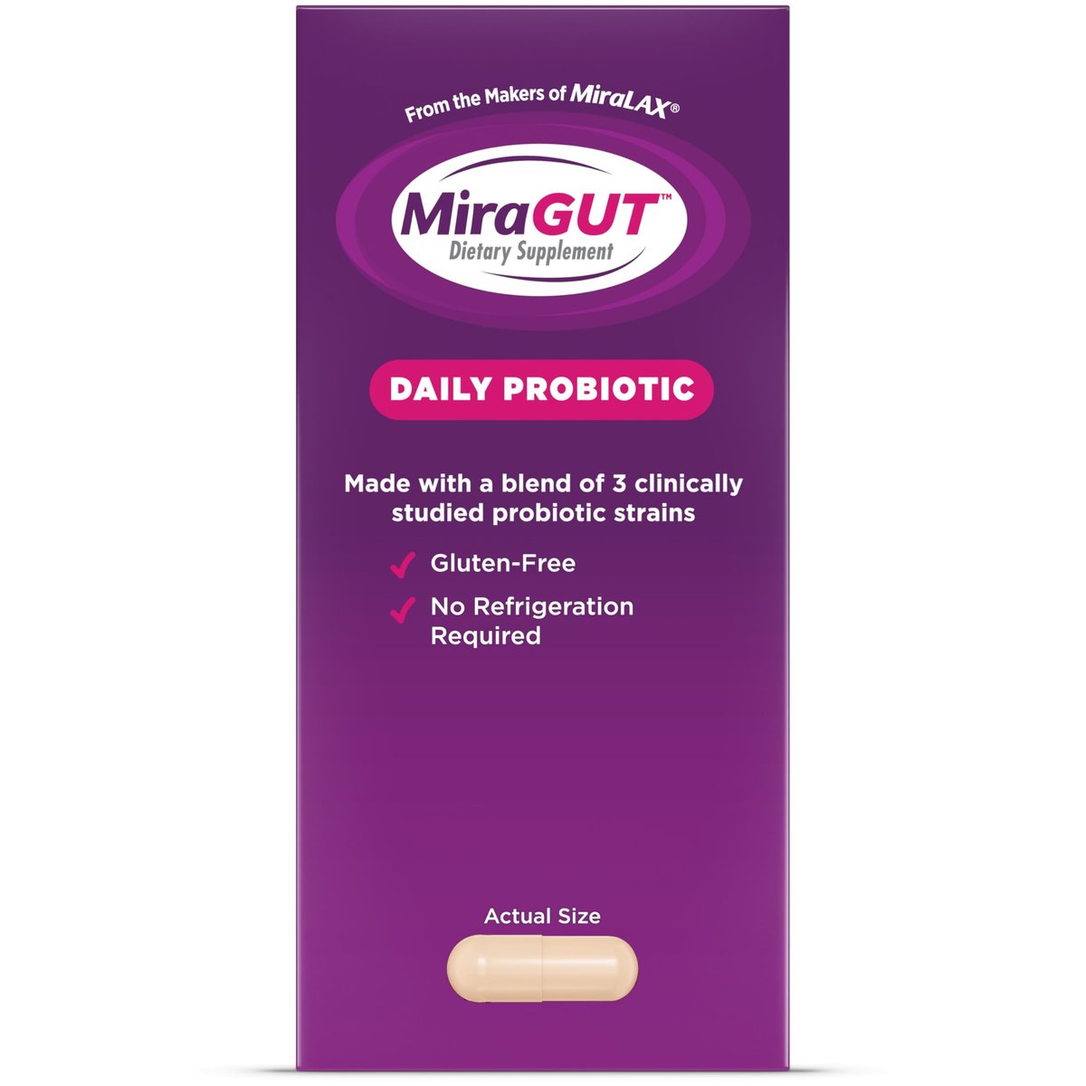 MiraGUT Tägliches Probiotikum – von den Machern von MiraLAX – Probiotika für die Verdauungsgesundheit – Glutenfreies Nahrungsergänzungsmittel – für Frauen und Männer – 30 Kapseln