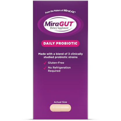 MiraGUT Tägliches Probiotikum – von den Machern von MiraLAX – Probiotika für die Verdauungsgesundheit – Glutenfreies Nahrungsergänzungsmittel – für Frauen und Männer – 30 Kapseln