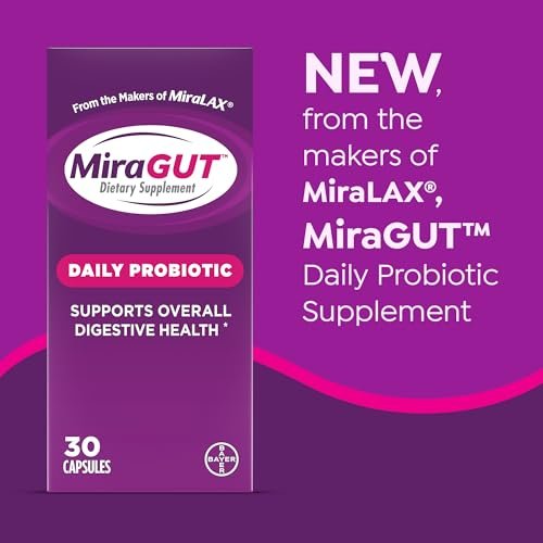 MiraGUT Tägliches Probiotikum – von den Machern von MiraLAX – Probiotika für die Verdauungsgesundheit – Glutenfreies Nahrungsergänzungsmittel – für Frauen und Männer – 30 Kapseln