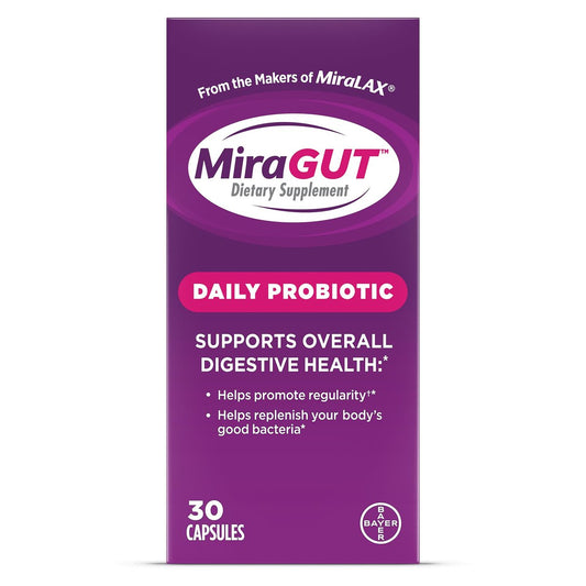 MiraGUT Tägliches Probiotikum – von den Machern von MiraLAX – Probiotika für die Verdauungsgesundheit – Glutenfreies Nahrungsergänzungsmittel – für Frauen und Männer – 30 Kapseln