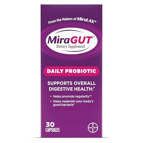MiraGUT Tägliches Probiotikum – von den Machern von MiraLAX – Probiotika für die Verdauungsgesundheit – Glutenfreies Nahrungsergänzungsmittel – für Frauen und Männer – 30 Kapseln