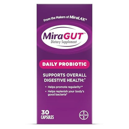 MiraGUT Tägliches Probiotikum – von den Machern von MiraLAX – Probiotika für die Verdauungsgesundheit – Glutenfreies Nahrungsergänzungsmittel – für Frauen und Männer – 30 Kapseln