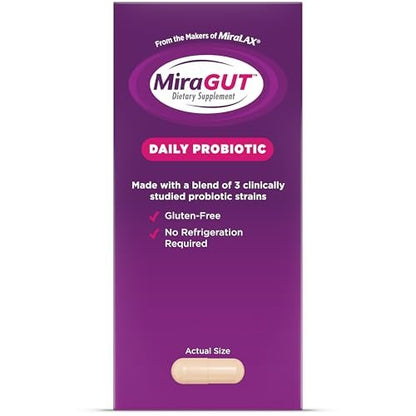 MiraGUT Tägliches Probiotikum – von den Machern von MiraLAX – Probiotika für die Verdauungsgesundheit – Glutenfreies Nahrungsergänzungsmittel – für Frauen und Männer – 30 Kapseln