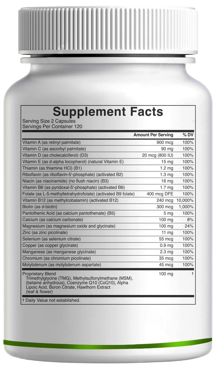 DEAL SUPPLEMENT Methylierte Multivitamine für Männer & Frauen, 240 Kapseln | 100% DV Vitamine & Mineralien | Aktivierter B-Komplex & Chelatmineralien, mit CoQ10, TMG & ALA | Non-GMO, cGMP hergestellt
