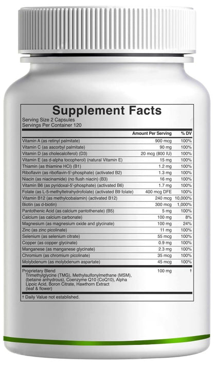 DEAL SUPPLEMENT Methylierte Multivitamine für Männer & Frauen, 240 Kapseln | 100% DV Vitamine & Mineralien | Aktivierter B-Komplex & Chelatmineralien, mit CoQ10, TMG & ALA | Non-GMO, cGMP hergestellt