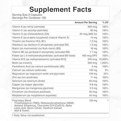 DEAL SUPPLEMENT Methylierte Multivitamine für Männer & Frauen, 240 Kapseln | 100% DV Vitamine & Mineralien | Aktivierter B-Komplex & Chelatmineralien, mit CoQ10, TMG & ALA | Non-GMO, cGMP hergestellt